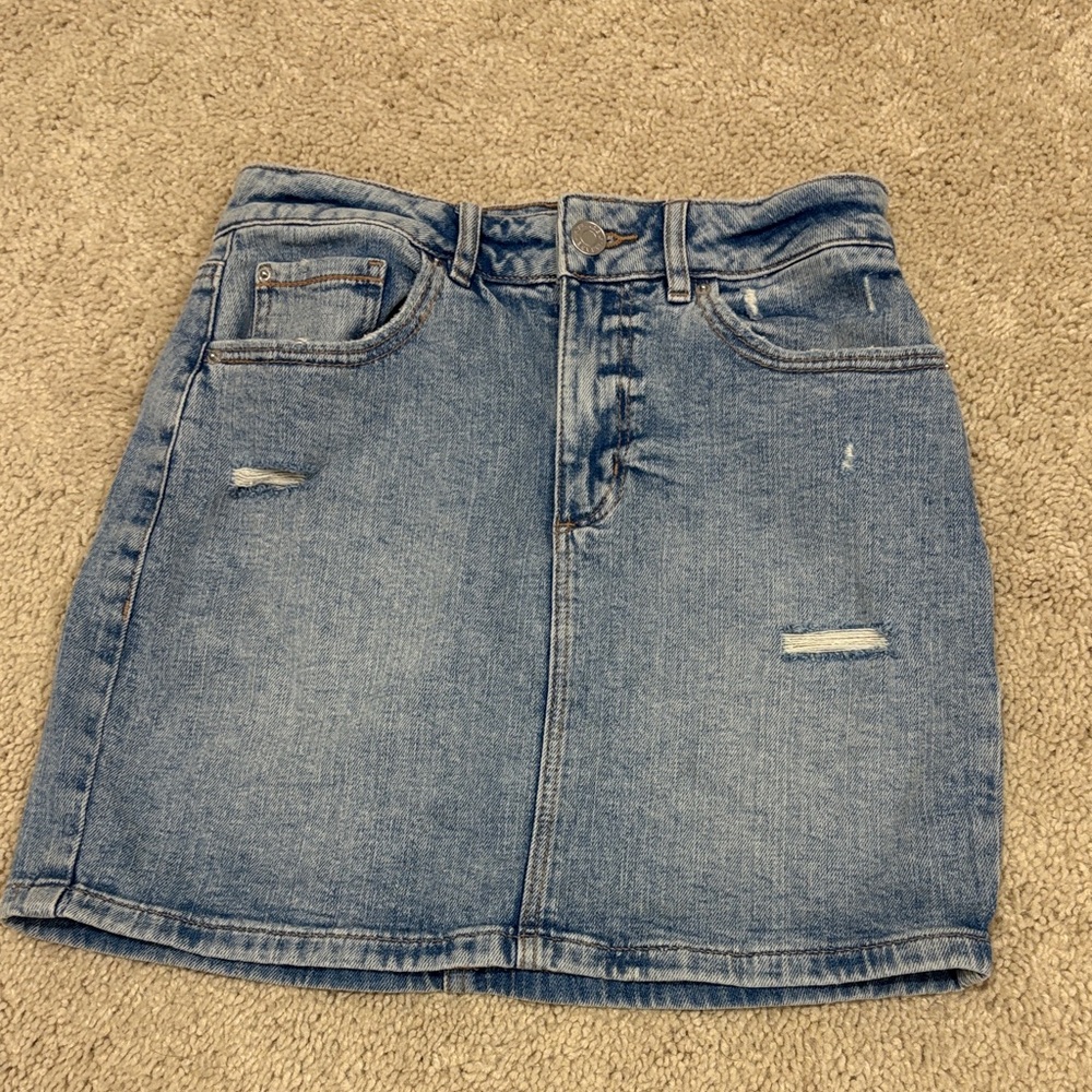 Garage Light Blue Distressed Mini Skirt